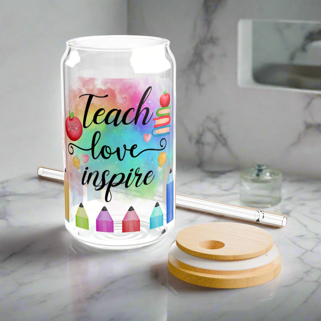 Teach, Love, Inspire Sipper Glass - Kim’s Signature Beauty & Accessories    (Store description)