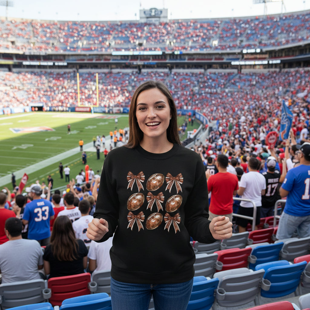 Bows & Footballs Sweatshirt - Kim’s Signature Beauty & Accessories    