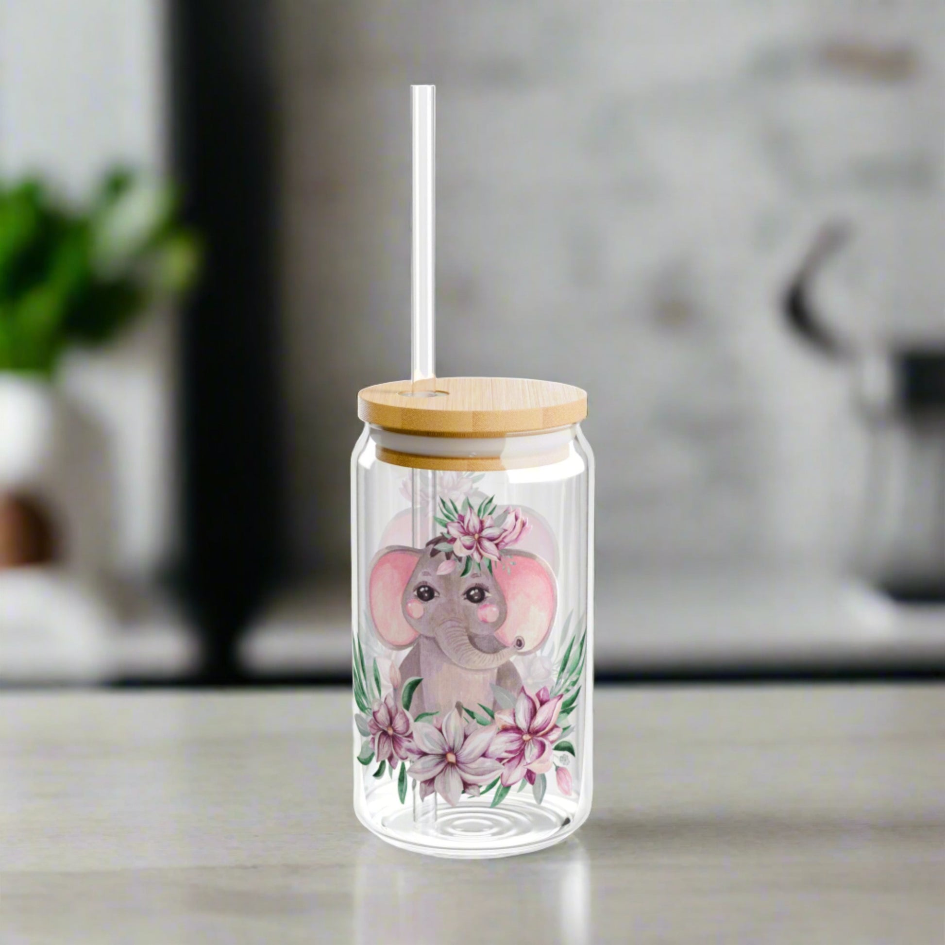 Colorful Elephant | Sipper  Glass, 16oz - Kim’s Signature Beauty & Accessories    (Store description)