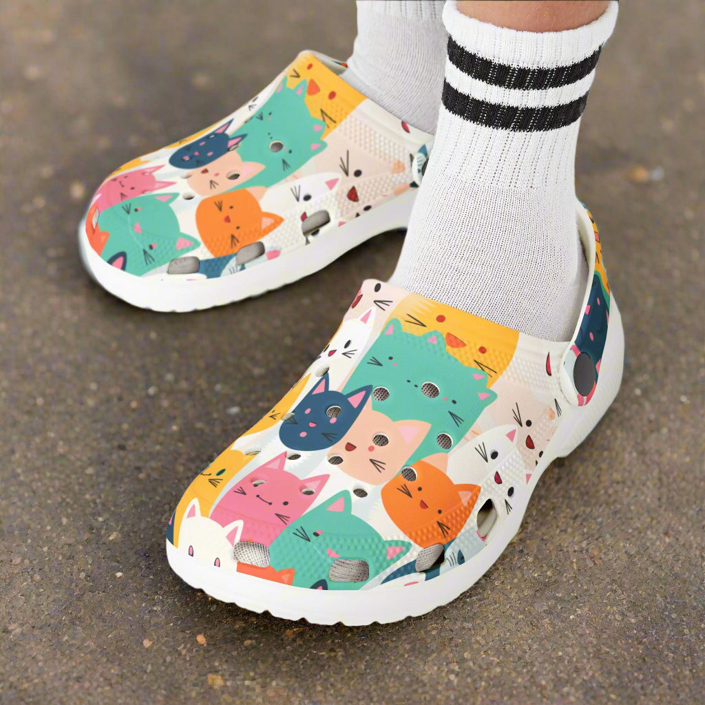 Colorful Cat Print Kids' Clogs - Fun Comfort for Playtime! - Kim’s Signature Beauty & Accessories    (Store description)