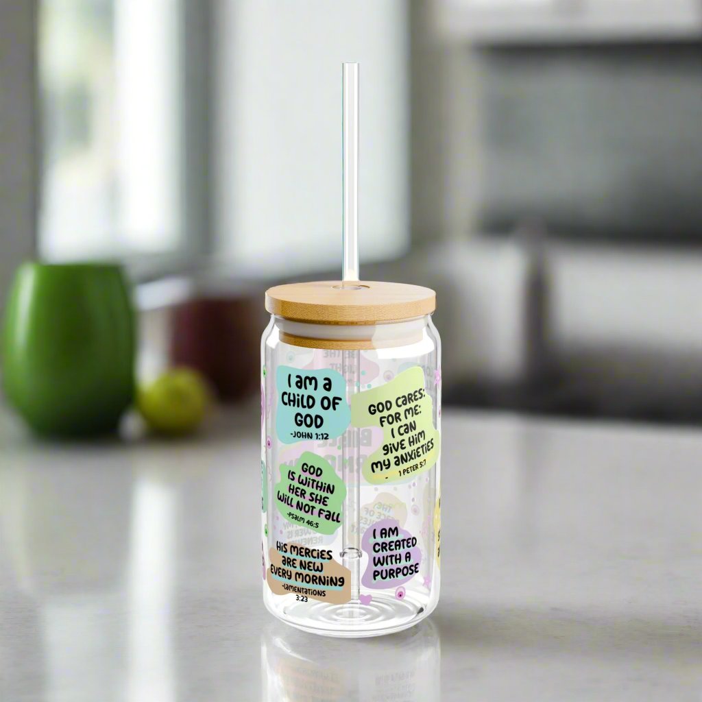 Bible Affirmations 16oz Glass Sipper - Kim’s Signature Beauty & Accessories    (Store description)