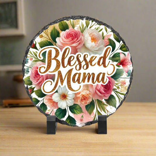Blessed Mama Floral Round Slate Plaque - Kim’s Signature Beauty & Accessories    (Store description)
