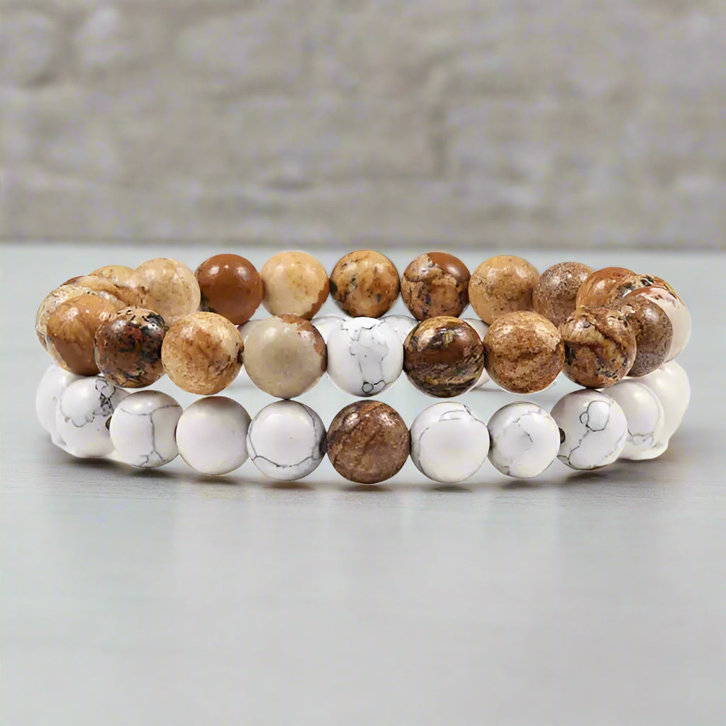 2 Piece Marble, Lave, & Natural Stone Bracelet Set - Kim’s Signature Beauty & Accessories    