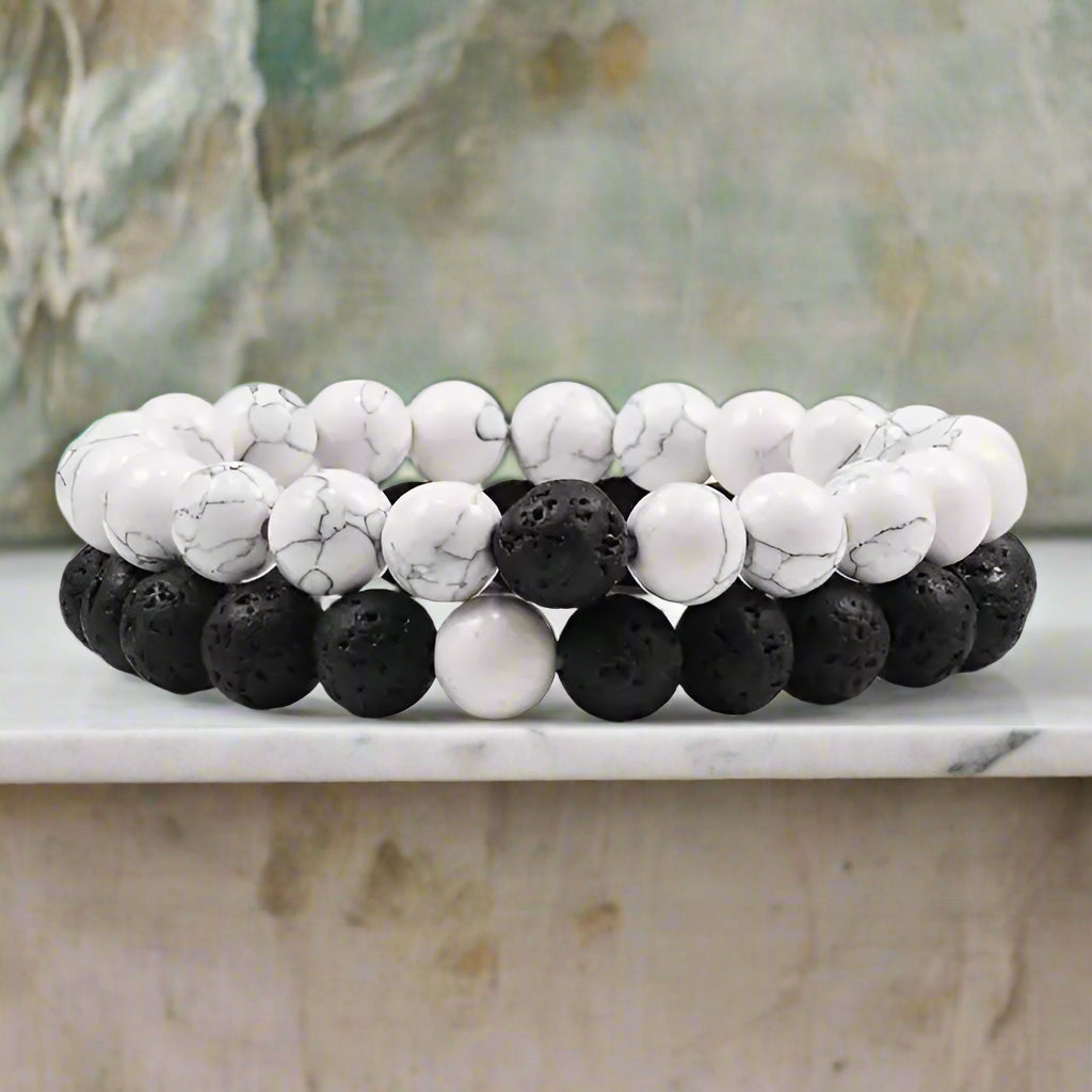 2 Piece Marble, Lave, & Natural Stone Bracelet Set - Kim’s Signature Beauty & Accessories    