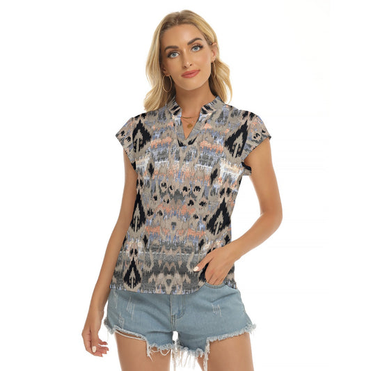 Black Abstract |  V-neck Short Sleeve Blouse - Kim’s Signature Beauty & Accessories    