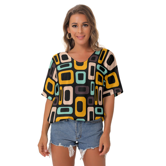 Black Reto Design V-Neck Blouse - Kim’s Signature Beauty & Accessories    