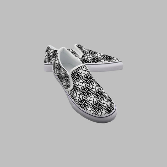 Women's Black & White Geometric Slip-On Canvas Shoes - Kim’s Signature Beauty & Accessories    