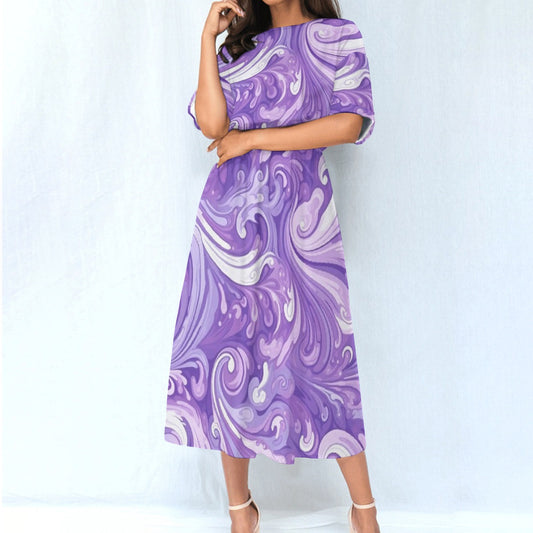 Purple Splash Elastic Waist Dress - Kim’s Signature Beauty & Accessories    