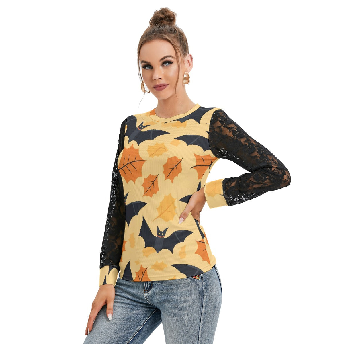 Get Batty T-shirt with Black Lace Sleeves - Kim’s Signature Beauty & Accessories    