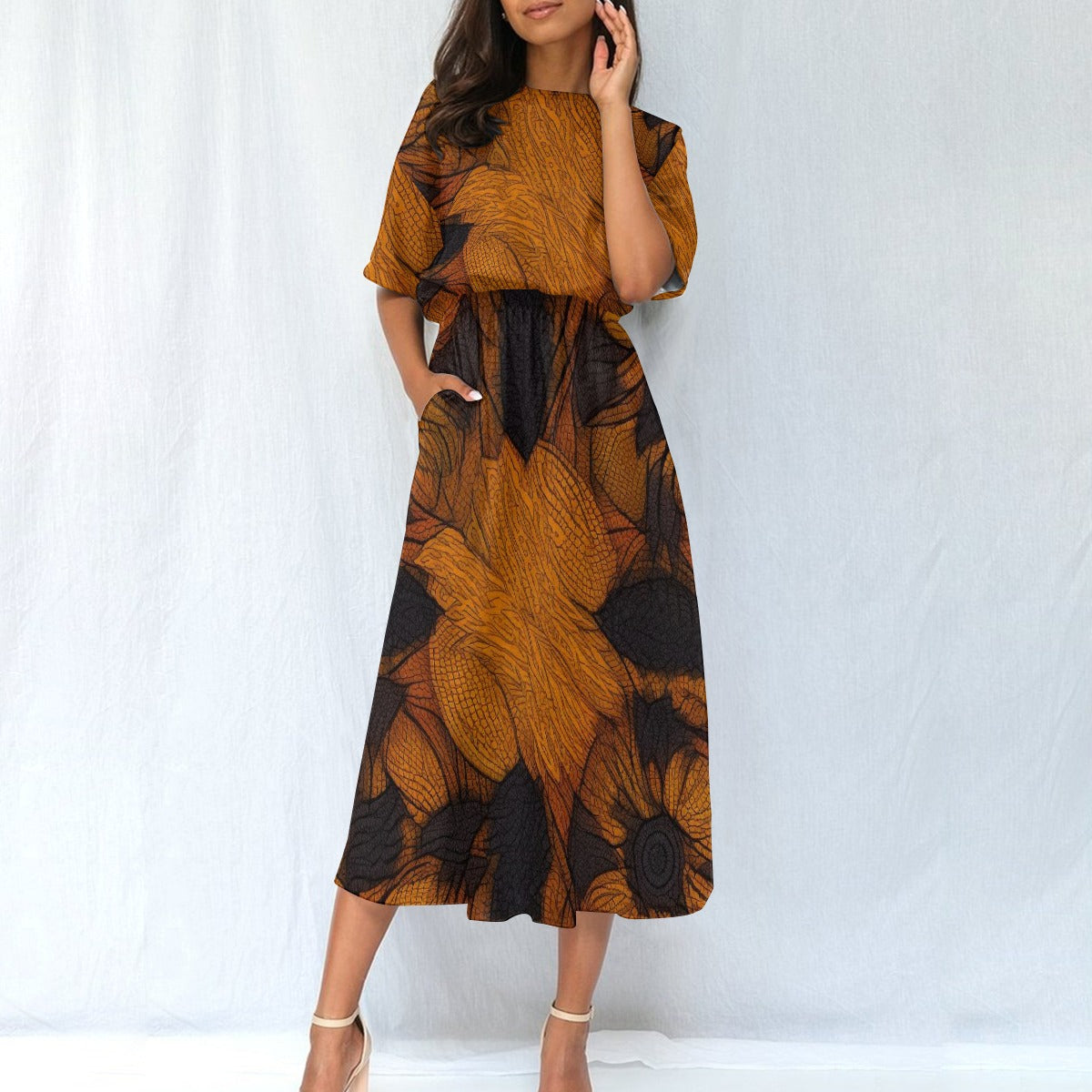 Brown & Black Elastic Waist Dress - Kim’s Signature Beauty & Accessories    (Store description)