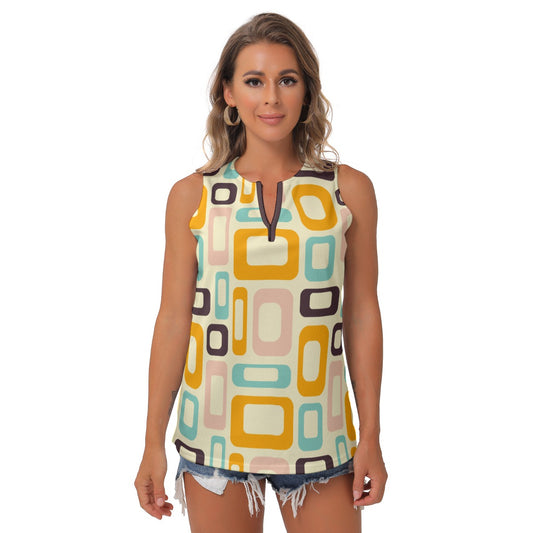 Retro time | Sleeveless V-Neck Top - Kim’s Signature Beauty & Accessories    