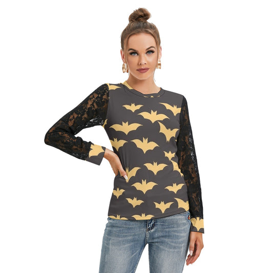 Golden Bats T-shirt with Black Lace Sleeves - Kim’s Signature Beauty & Accessories    