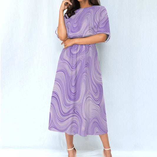 Purple Swirls | Elastic Waist Dress - Kim’s Signature Beauty & Accessories    
