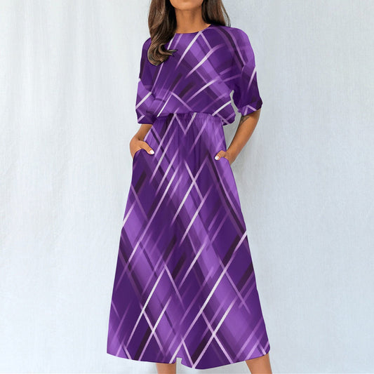Purple Diamonds Elastic Waist Dress - Kim’s Signature Beauty & Accessories    