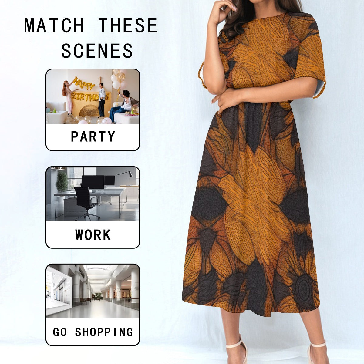Brown & Black Elastic Waist Dress - Kim’s Signature Beauty & Accessories    (Store description)