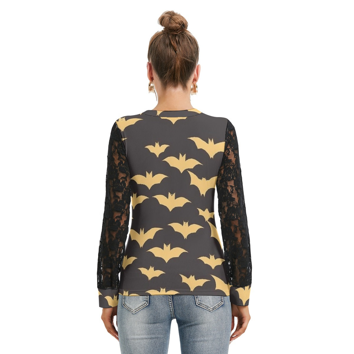 Golden Bats T-shirt with Black Lace Sleeves - Kim’s Signature Beauty & Accessories    