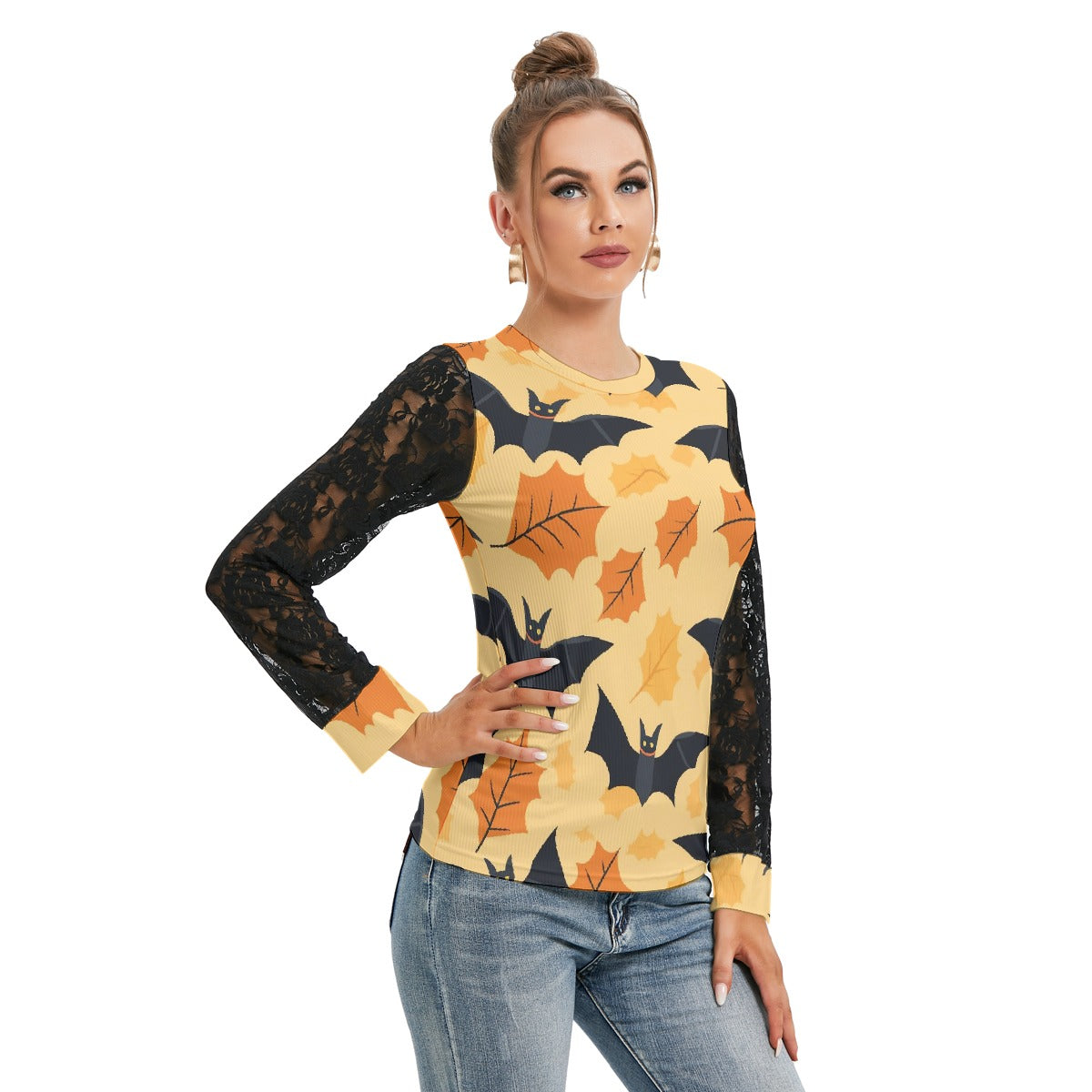 Get Batty T-shirt with Black Lace Sleeves - Kim’s Signature Beauty & Accessories    