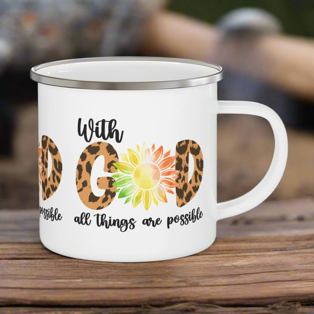 With God all things are possible Camping Mug - Kim’s Signature Beauty & Accessories    (Store description)