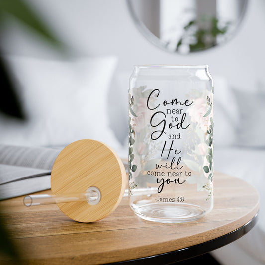 James 4:8 Sipper Glass - 16oz, Come Near to God Design - Kim’s Signature Beauty & Accessories    (Store description)