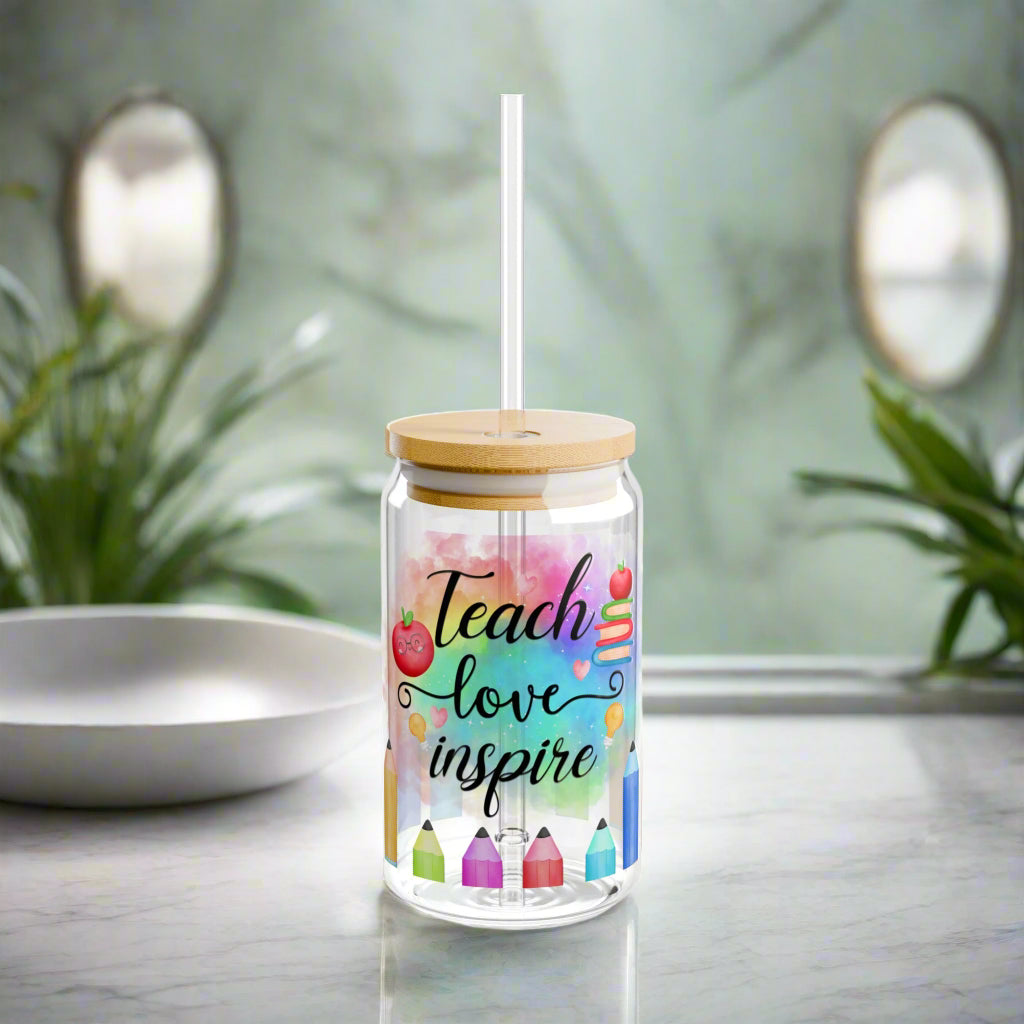 Teach, Love, Inspire Sipper Glass - Kim’s Signature Beauty & Accessories    (Store description)