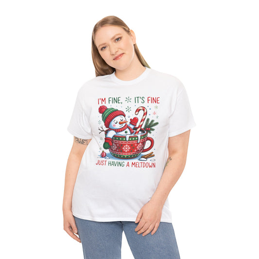 Festive Snowman Quote Tee - Unisex Heavy Cotton T-Shirt for Holiday Cheer - Kim’s Signature Beauty & Accessories    
