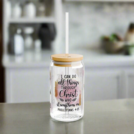 I Can Do All Things Sipper Glass - Kim’s Signature Beauty & Accessories    (Store description)
