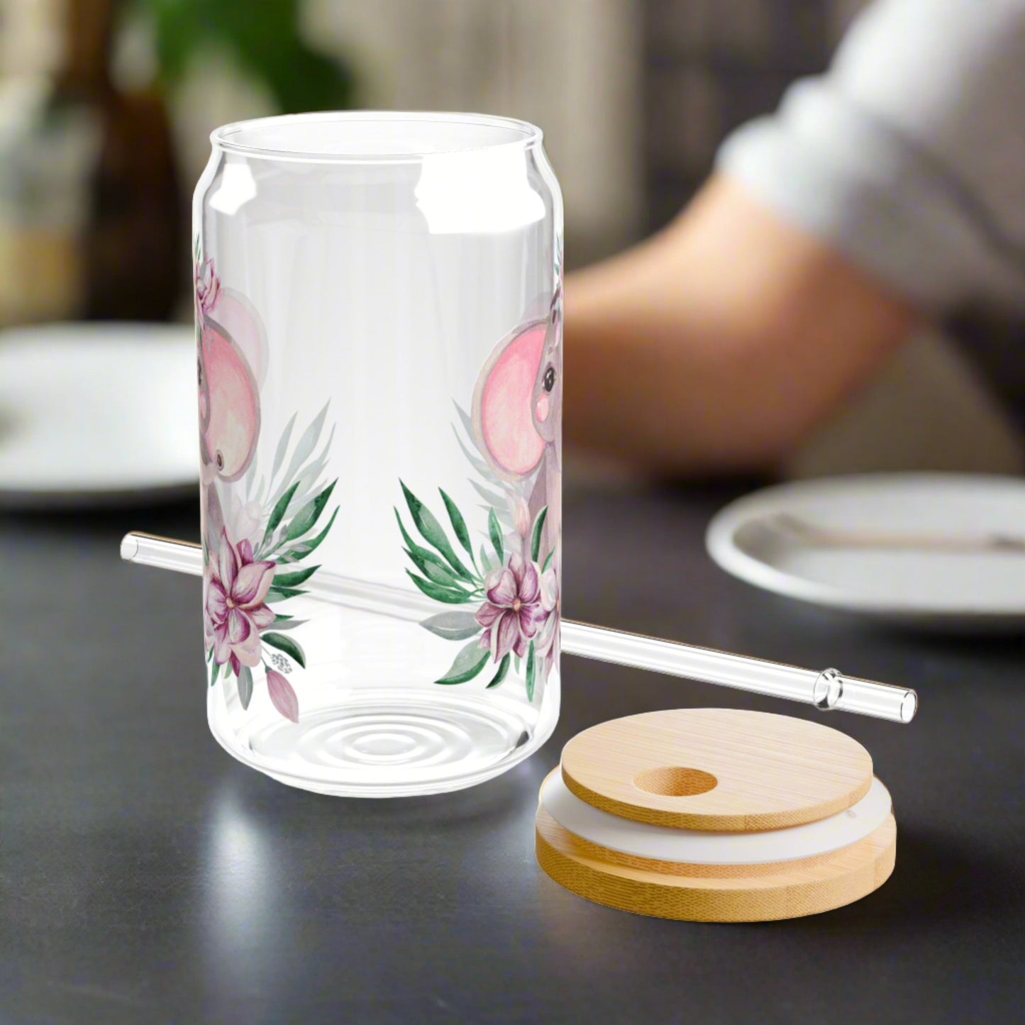 Colorful Elephant | Sipper  Glass, 16oz - Kim’s Signature Beauty & Accessories    (Store description)