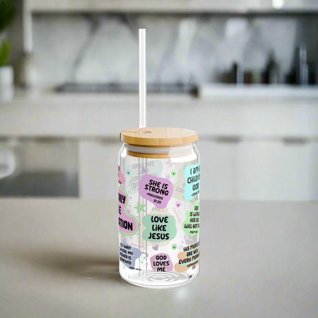 Bible Affirmations 16oz Glass Sipper - Kim’s Signature Beauty & Accessories    (Store description)