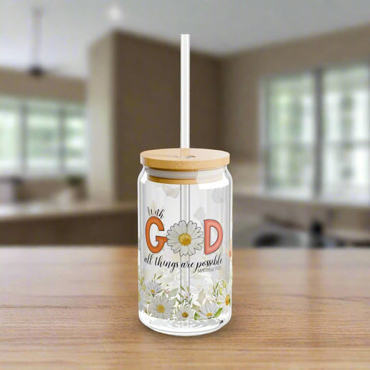 With God, All Things Are Possible Glass Sipper - Kim’s Signature Beauty & Accessories    (Store description)
