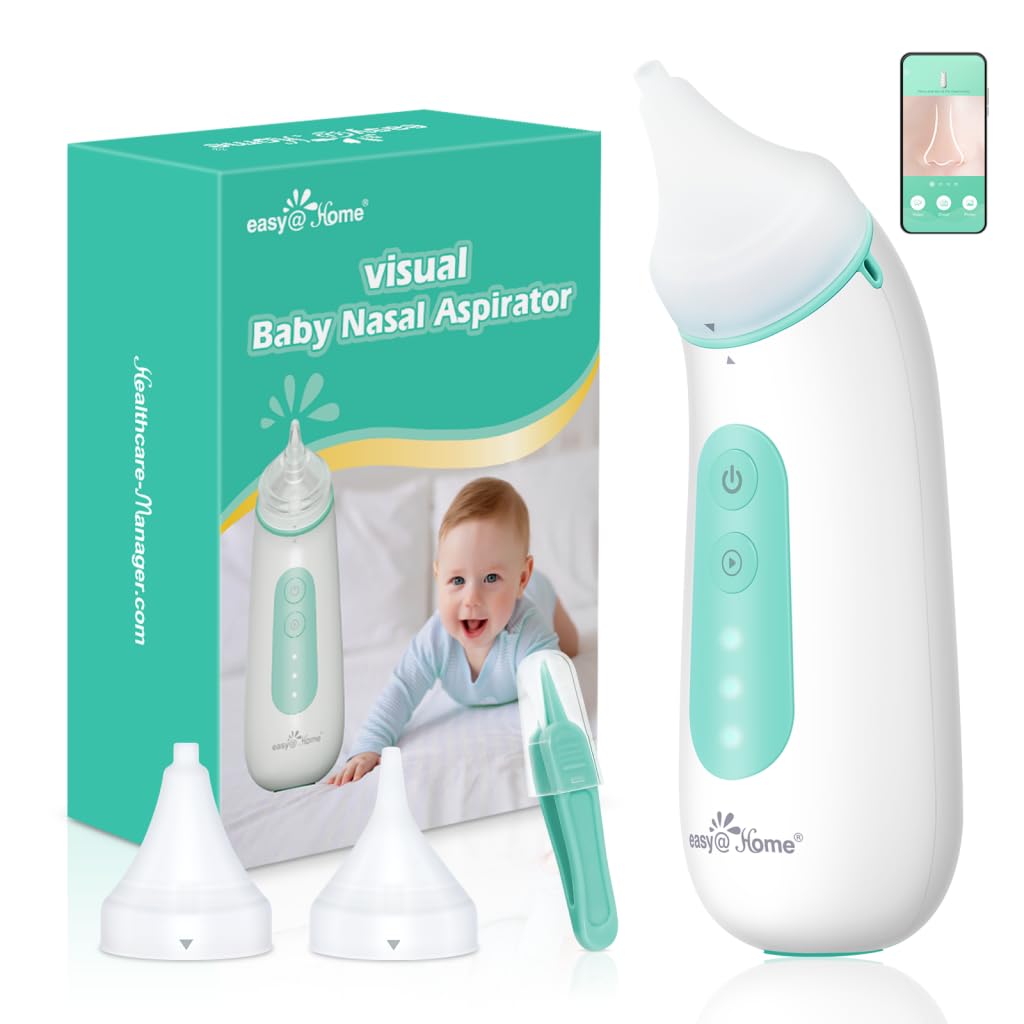Baby nasal aspirator with packaging and accessories on a white background