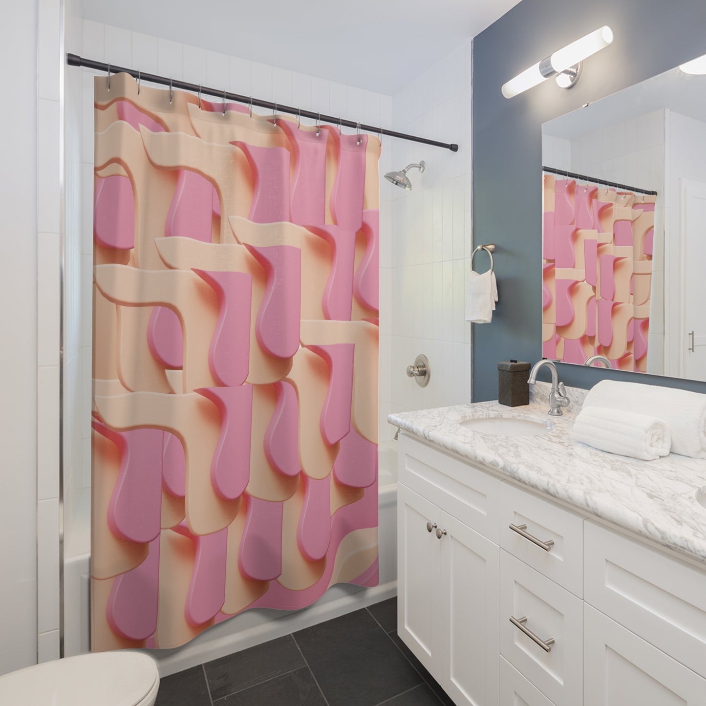 3D Pink Retro Design | Shower Curtain - Kim’s Signature Beauty & Accessories
