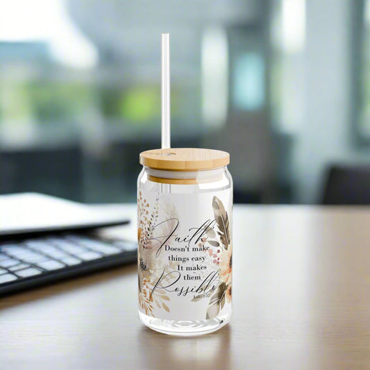 Luke 1:37 Inspirational 16oz Sipper Glass- 16oz - Kim’s Signature Beauty & Accessories    (Store description)