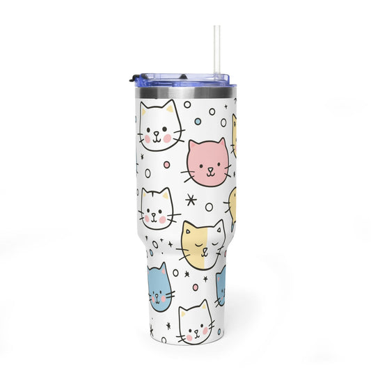 40oz Cat Faces Thermal Tumbler — Cute Pastel Kitty Travel Mug - Kim’s Signature Beauty & Accessories