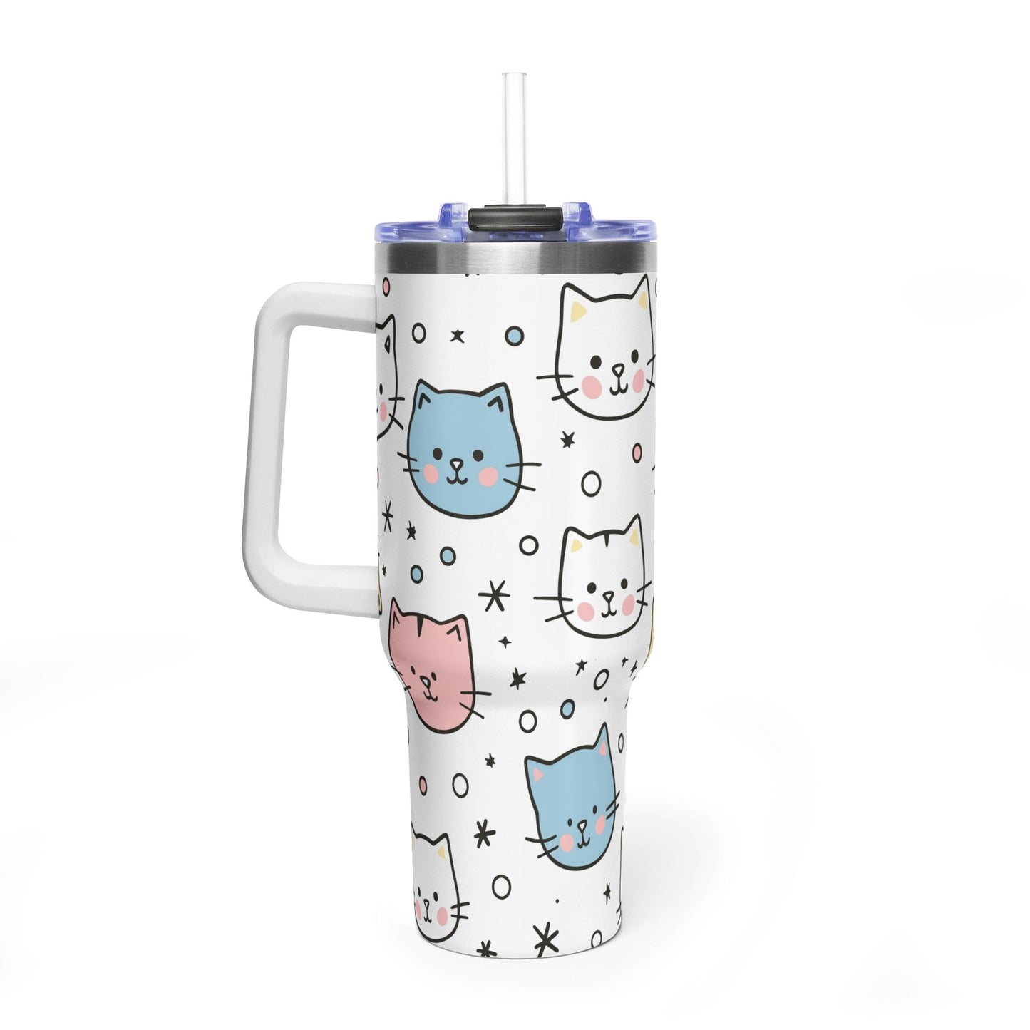 40oz Cat Faces Thermal Tumbler — Cute Pastel Kitty Travel Mug - Kim’s Signature Beauty & Accessories