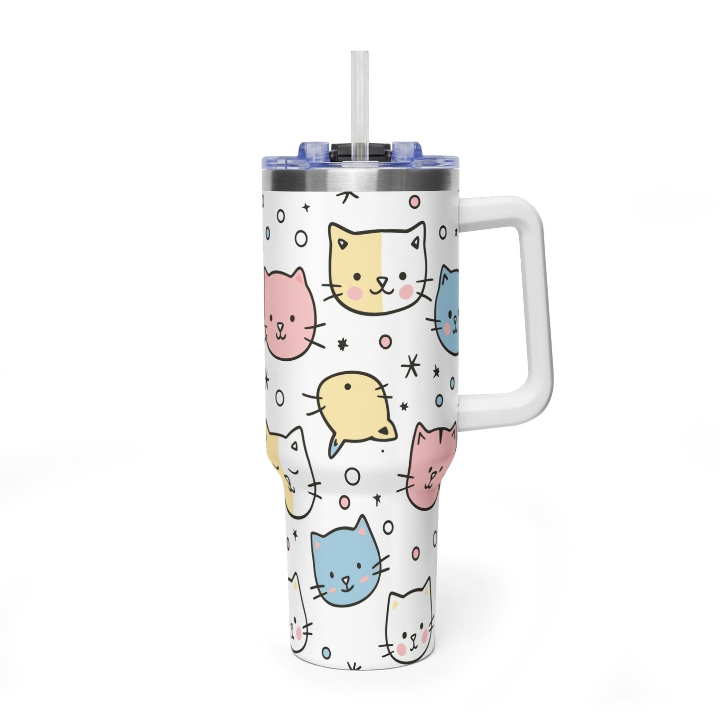 40oz Cat Faces Thermal Tumbler — Cute Pastel Kitty Travel Mug - Kim’s Signature Beauty & Accessories
