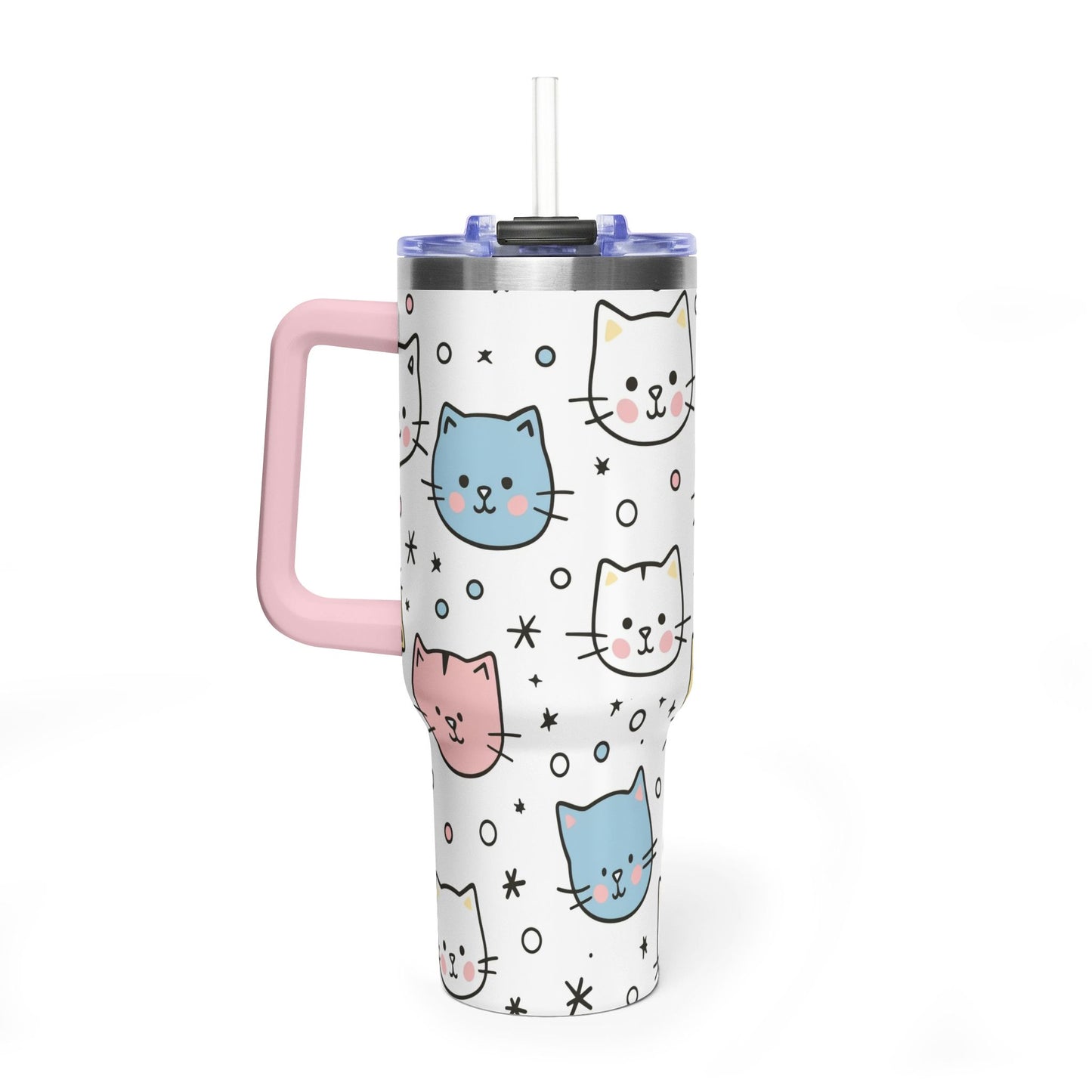 40oz Cat Faces Thermal Tumbler — Cute Pastel Kitty Travel Mug - Kim’s Signature Beauty & Accessories
