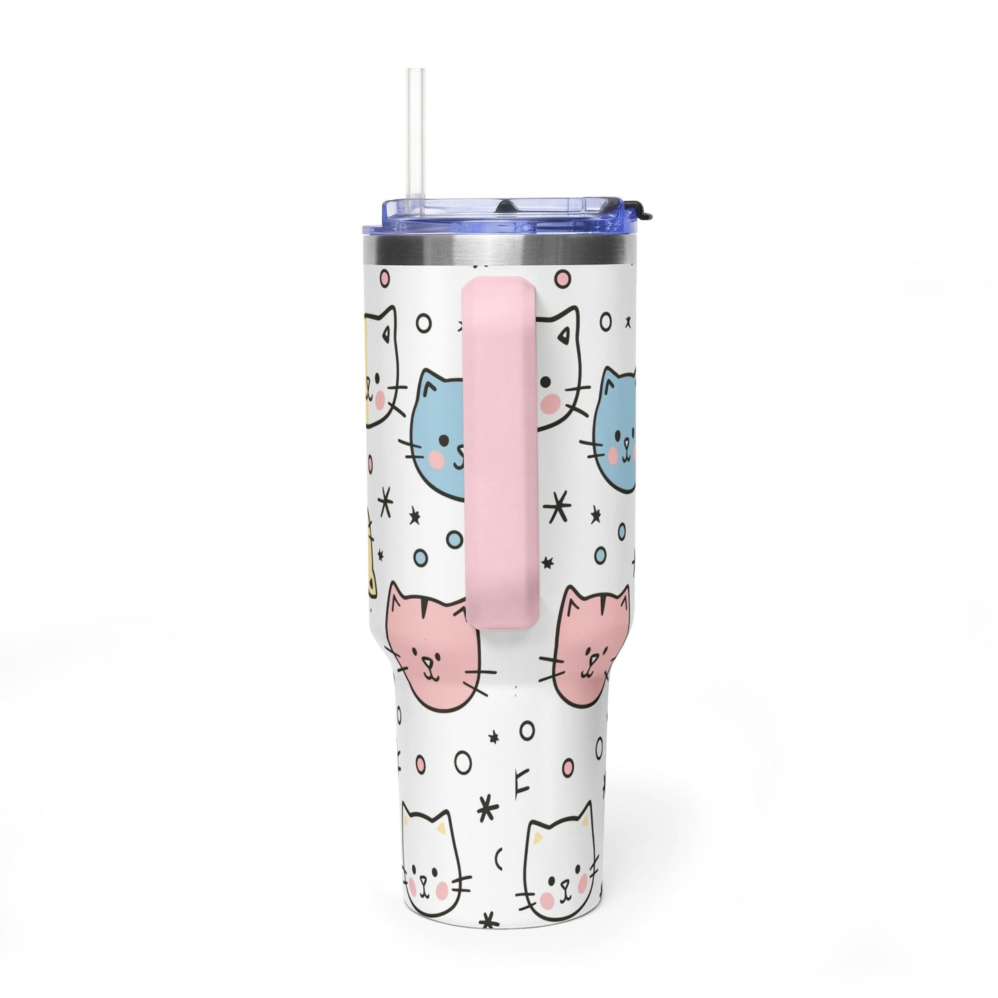 40oz Cat Faces Thermal Tumbler — Cute Pastel Kitty Travel Mug - Kim’s Signature Beauty & Accessories