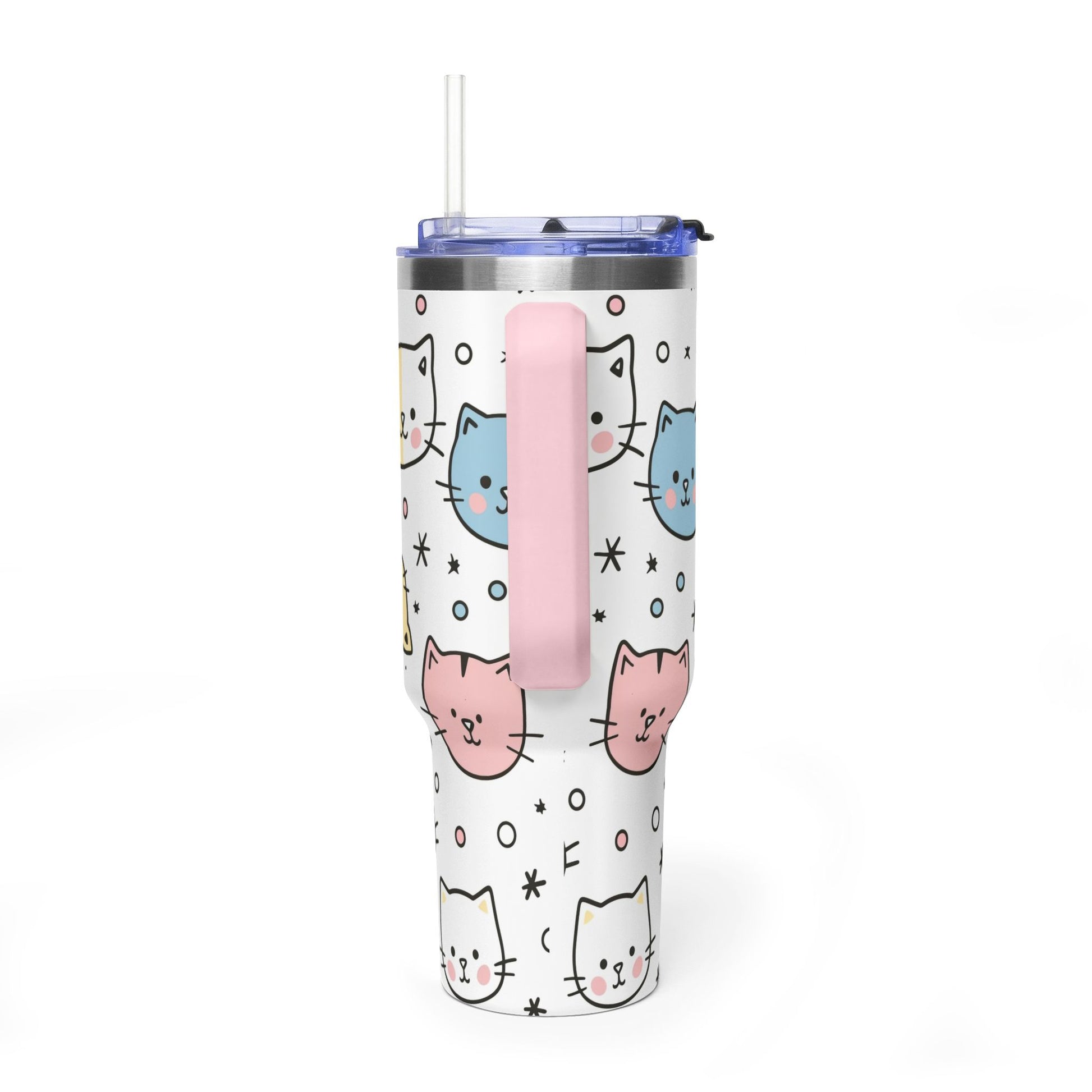 40oz Cat Faces Thermal Tumbler — Cute Pastel Kitty Travel Mug - Kim’s Signature Beauty & Accessories