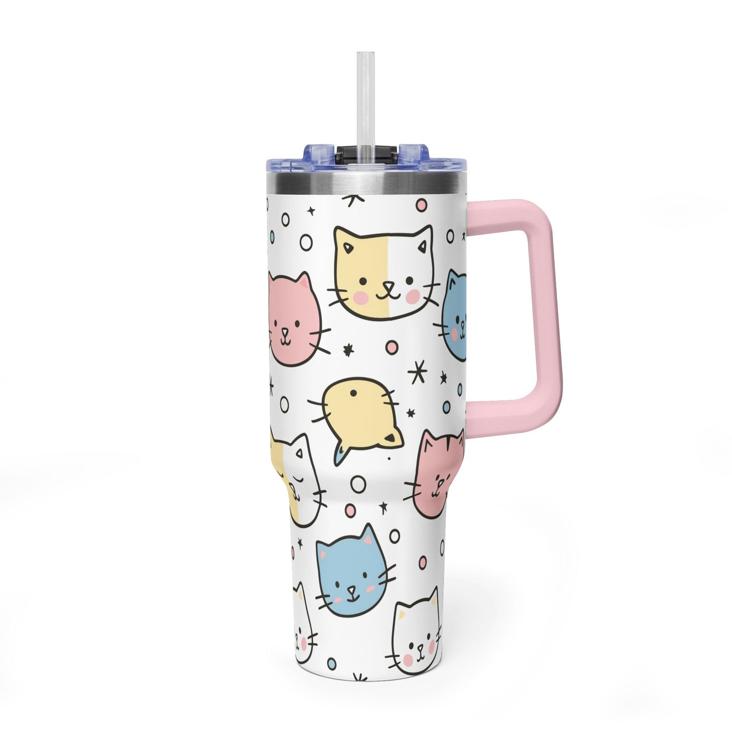 40oz Cat Faces Thermal Tumbler — Cute Pastel Kitty Travel Mug - Kim’s Signature Beauty & Accessories