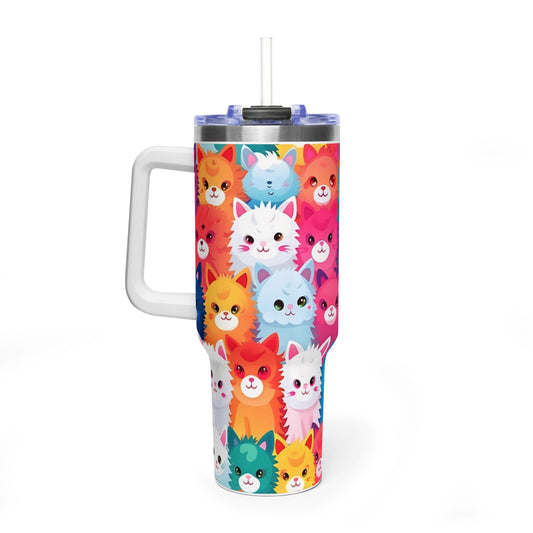 40oz Cat Pattern Vacuum Tumbler – Colorful Cute Kitty Insulated Travel Mug - Kim’s Signature Beauty & Accessories