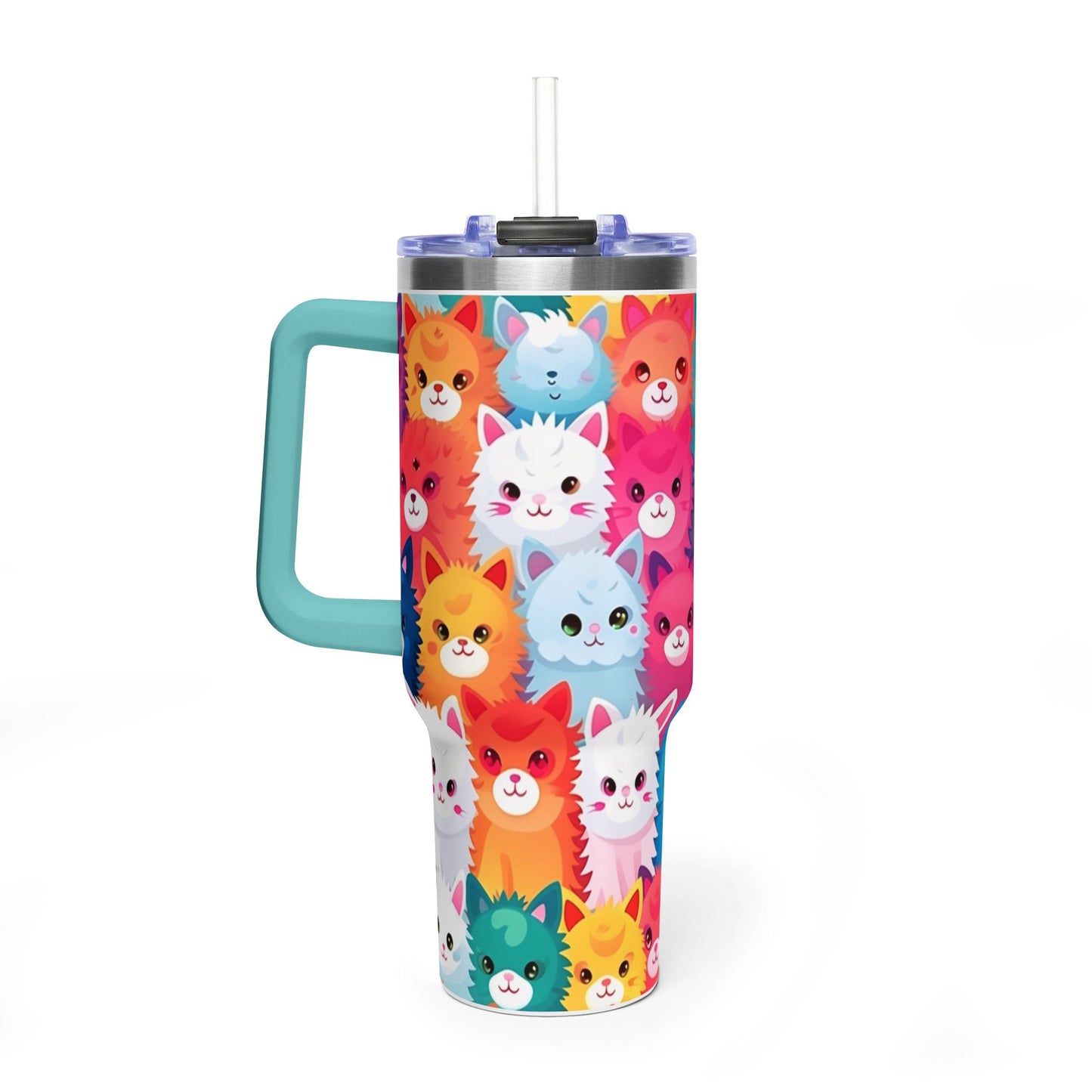 40oz Cat Pattern Vacuum Tumbler – Colorful Cute Kitty Insulated Travel Mug - Kim’s Signature Beauty & Accessories