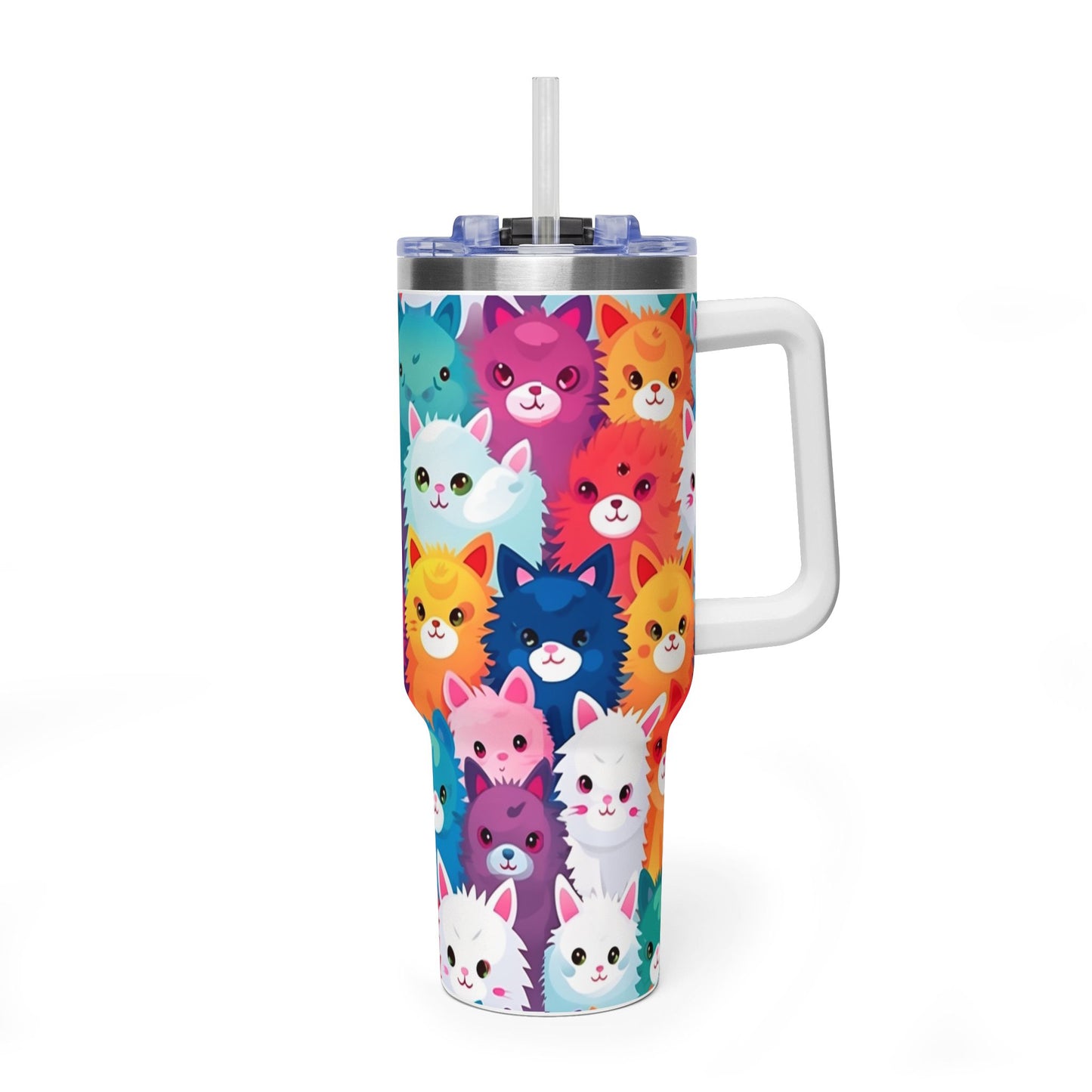 40oz Cat Pattern Vacuum Tumbler – Colorful Cute Kitty Insulated Travel Mug - Kim’s Signature Beauty & Accessories