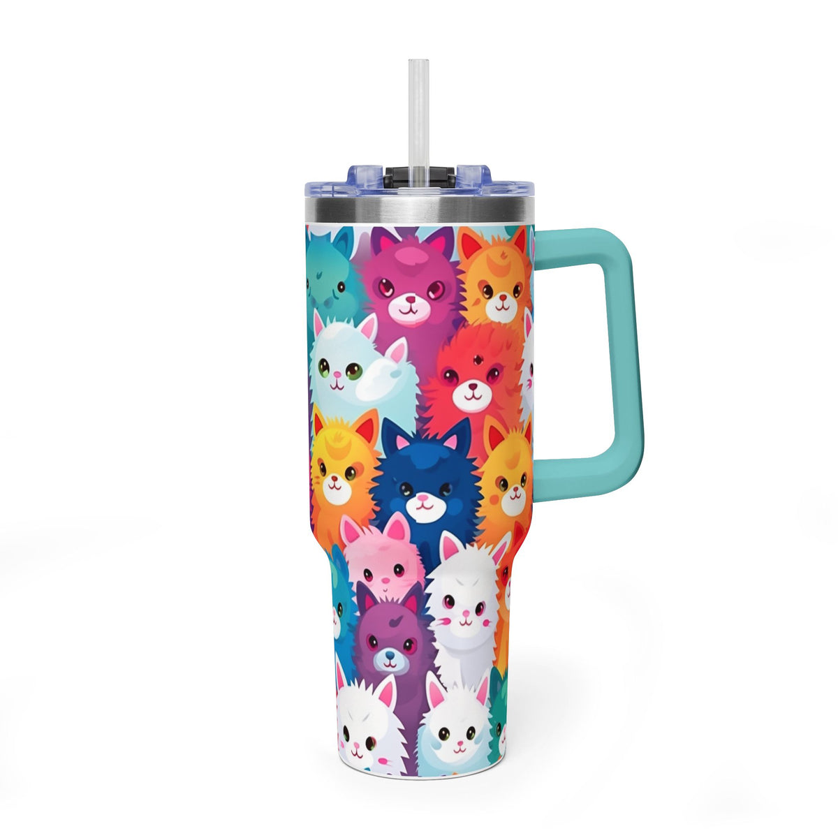 40oz Cat Pattern Vacuum Tumbler – Colorful Cute Kitty Insulated Travel Mug - Kim’s Signature Beauty & Accessories