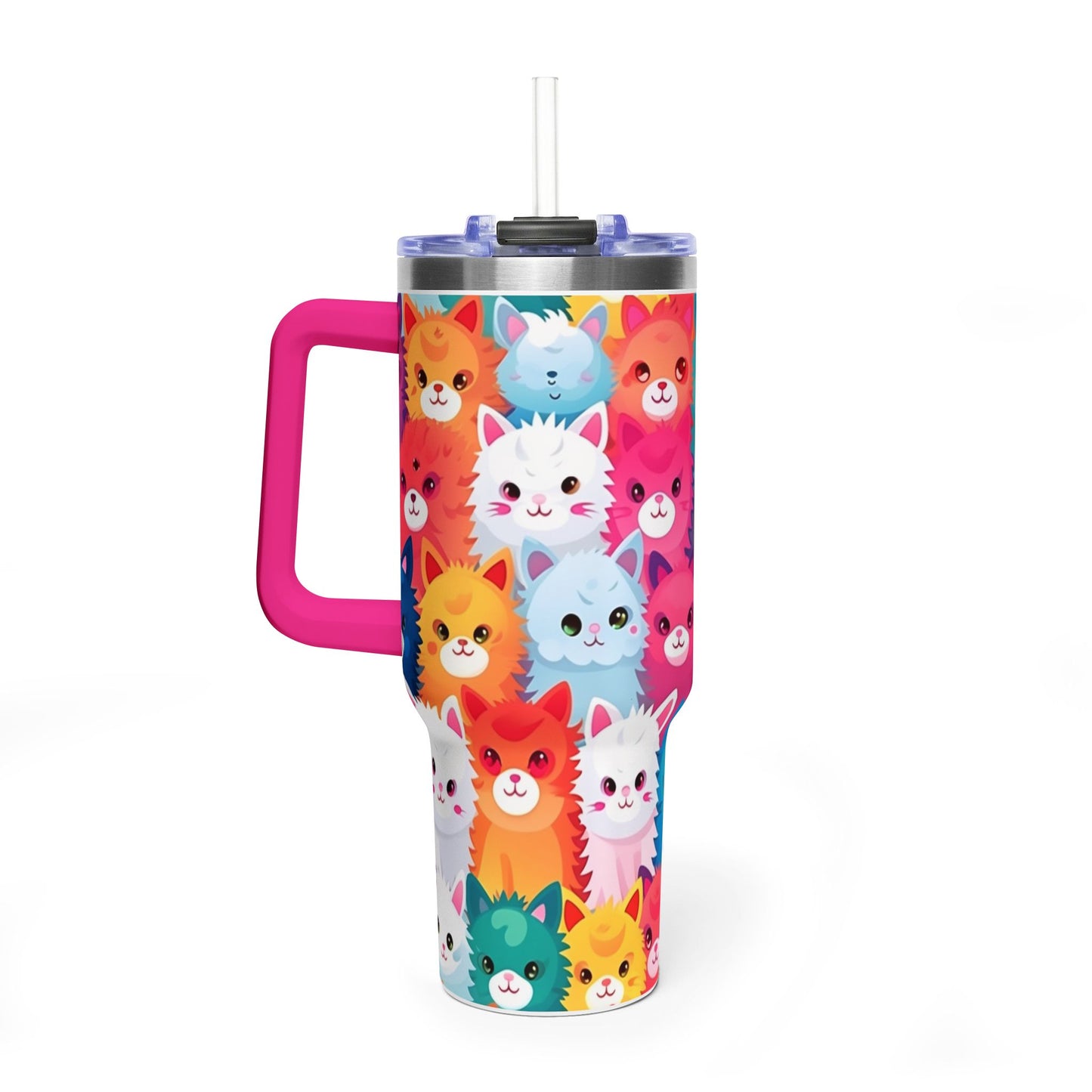 40oz Cat Pattern Vacuum Tumbler – Colorful Cute Kitty Insulated Travel Mug - Kim’s Signature Beauty & Accessories