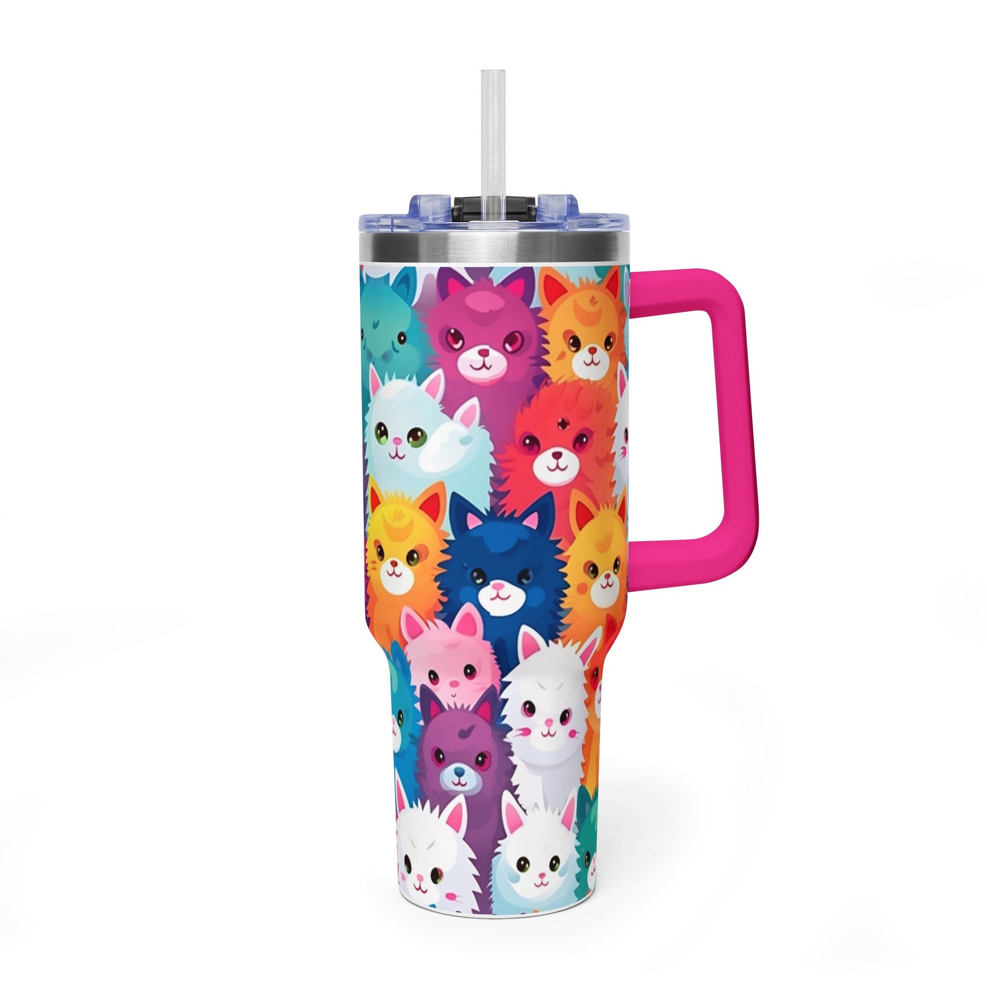 40oz Cat Pattern Vacuum Tumbler – Colorful Cute Kitty Insulated Travel Mug - Kim’s Signature Beauty & Accessories