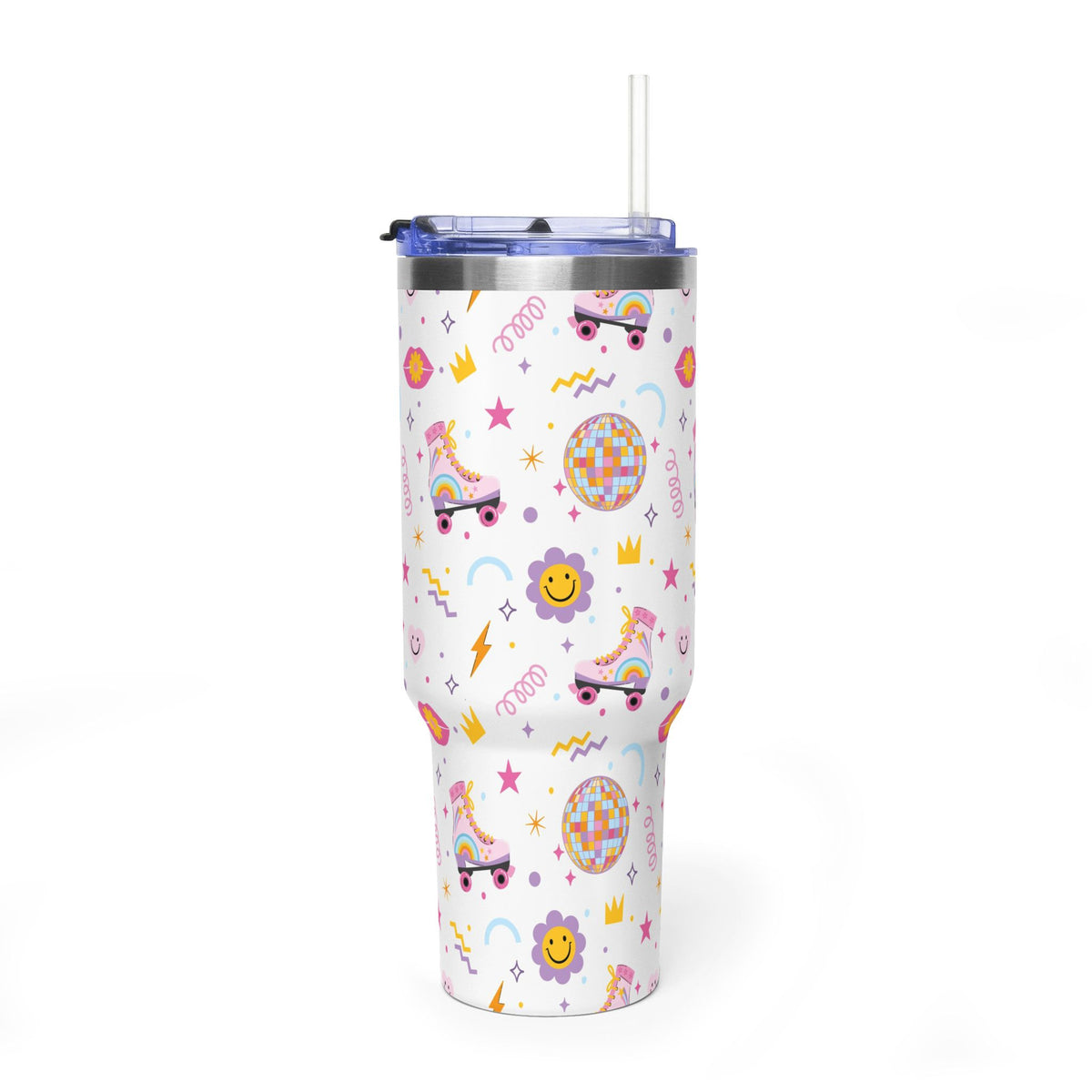 40oz Roller Skate Tumbler — Cute Retro Disco Pattern Insulated Travel Cup - Kim’s Signature Beauty & Accessories