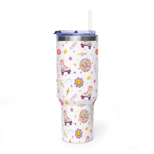 40oz Roller Skate Tumbler — Cute Retro Disco Pattern Insulated Travel Cup - Kim’s Signature Beauty & Accessories