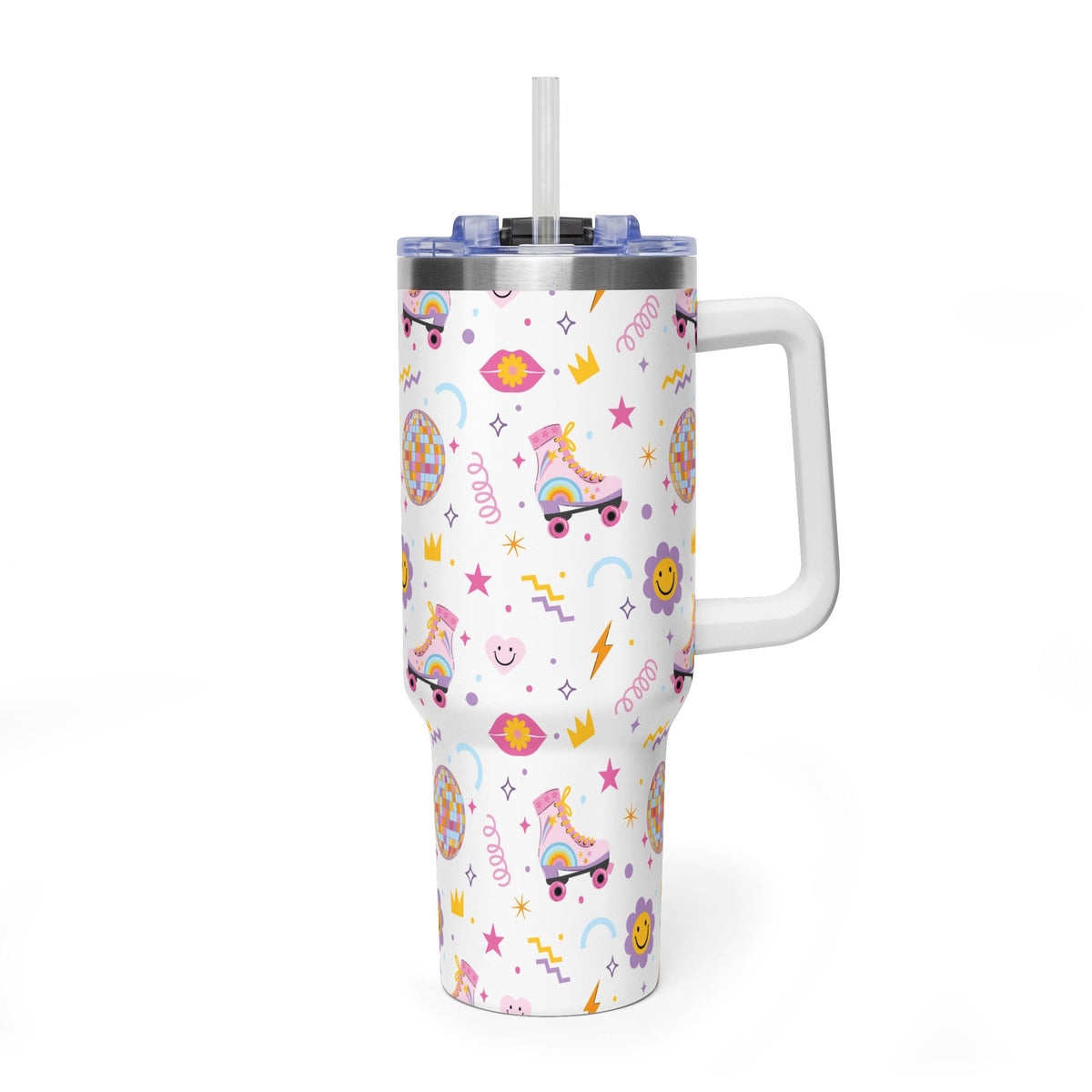 40oz Roller Skate Tumbler — Cute Retro Disco Pattern Insulated Travel Cup - Kim’s Signature Beauty & Accessories