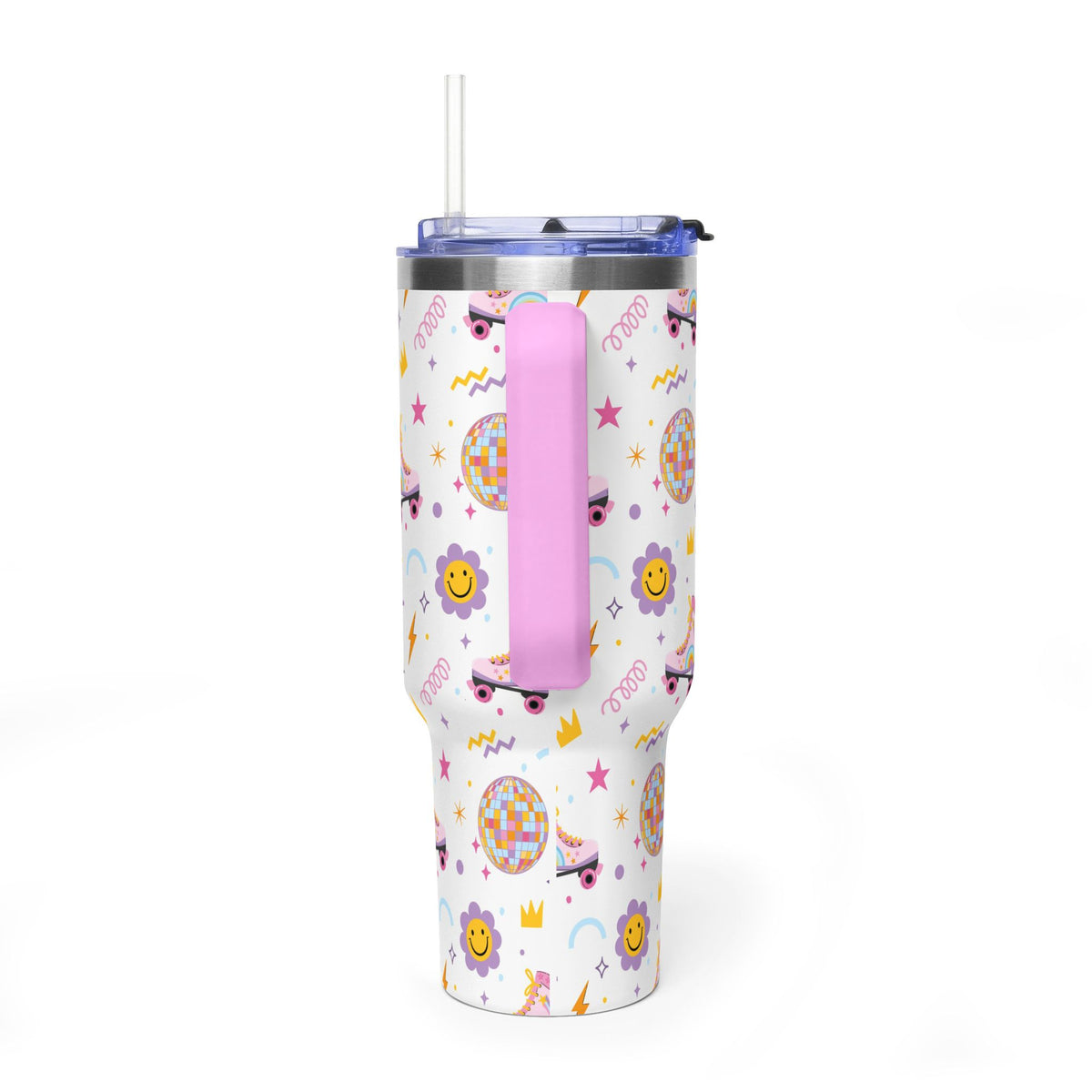 40oz Roller Skate Tumbler — Cute Retro Disco Pattern Insulated Travel Cup - Kim’s Signature Beauty & Accessories