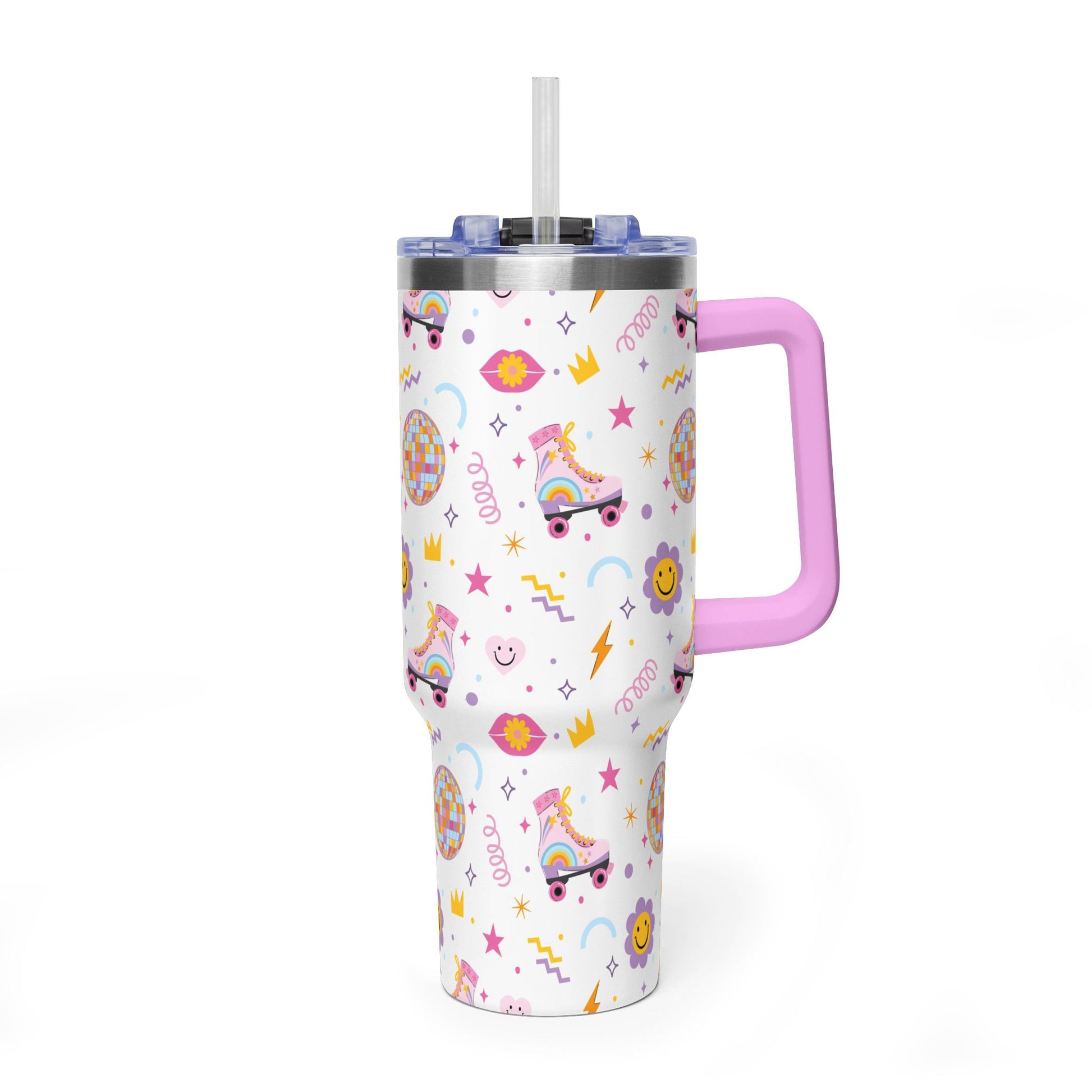 40oz Roller Skate Tumbler — Cute Retro Disco Pattern Insulated Travel Cup - Kim’s Signature Beauty & Accessories
